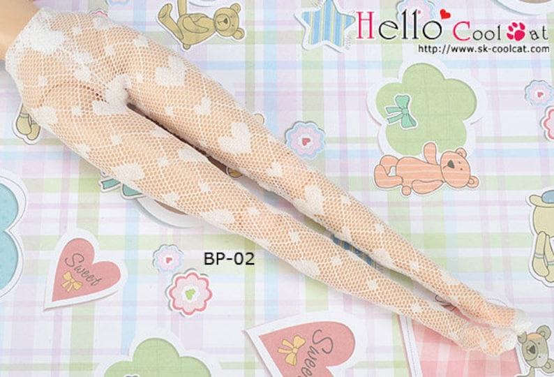 BLYTHE Doll size Net Pantyhose Tights / Different Pattern BP-02 White Heart