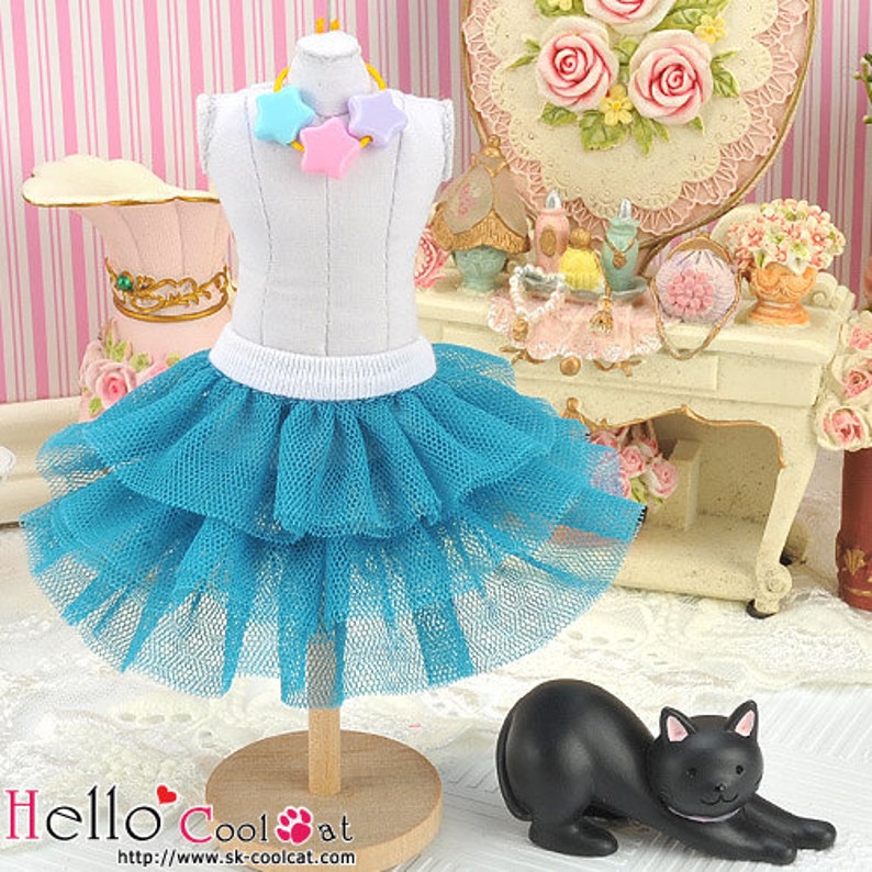 BlythePullip Doll Tulle Cake Mini Skirt 3 Layers 188 PD-18 SteelBlue
