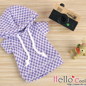 Blythe Pullip Doll Hoodie TopShort Sleeves/ Grid Pattern 230．NP-A19 Violet