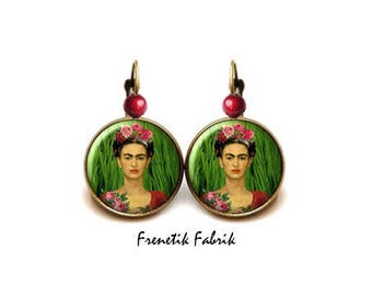 Pendientes Frida, joyería de mujer, rosa, pintora, regalo de acero inoxidable