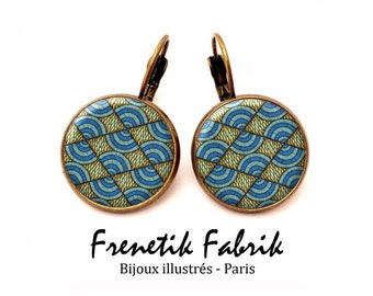 Boucles d'oreilles wax afrique bleu bronze