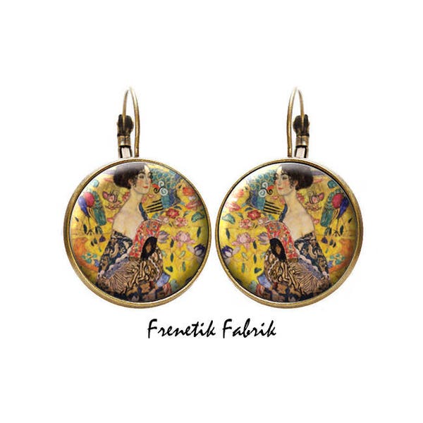Boucles d'oreilles Klimt, Femme à l'Eventail, Bijoux illustration Peintre, cadeau Vintage