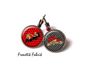 Rockabilly Pin Up Ohrringe Schwarz Rot und Retro-Tupfen, Rock-Geschenk für Frauen