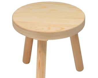 Solid Pine Round Wooden Stool With Legs Flatpack