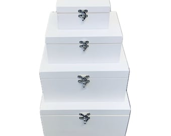 Cajas rectangulares profundas de madera maciza pintadas de blanco de LUJO - ELIGE EL TAMAÑO