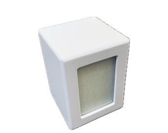 Luxury White Painted Small 13cm Solid Wooden Cuboid Urn / Casket with Front Photo Space