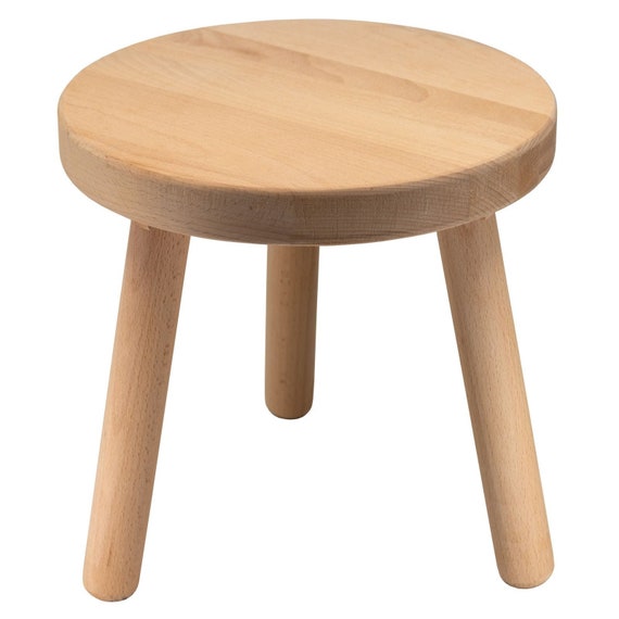 Solid Beech Round Wooden FOOT Stool with 3 Legs - Flatpack