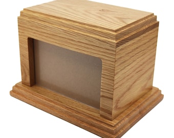 21cm x 15cm Solid Oak Wood Urn / Casket with Front Photo Space (MEDIUM)