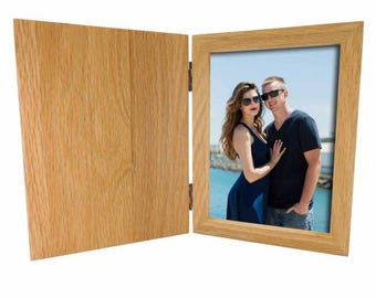 Deluxe Solid Oak Book Shape Oak Photo Frame 7" x 5"