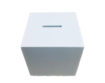 Luxury White Painted Solid Wooden 10cm Cube Money Box