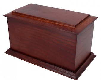 Personalised Mahogany Stained Ash Wooden Urn for Pet, Dog, Cat, Rabbit Ashes - Available in 5 sizes. With personalised brass effect plaque
