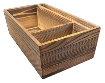 Stained Dark Brown Rustic 3 Compartment Condiment Caddy - Lightly Varnished