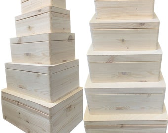Solid Pine Wood Rectangular Boxes with Rounded Corners & No Clasp - Choose Size!