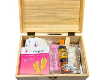 Deluxe Baby Hand & Foot Casting Gift Kit with Metallic Paint - In Wooden Keepsake Chest