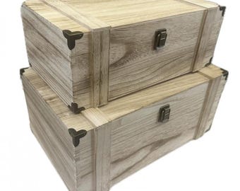 Burnt Finish Rustic Wooden Boxes with Strap Detail - Choose Size!