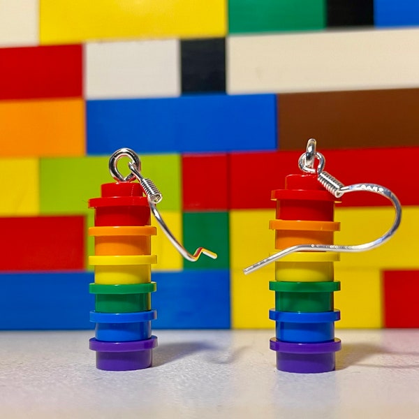 Handmade MonkiStuff Pride Flag Silver Earrings made from LEGO®