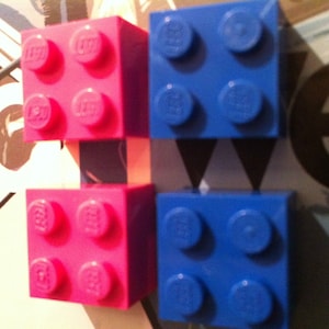 4 Retro made using LEGO ® Fridge Magnets Pink Blue