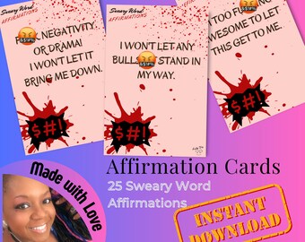 Schimpfwort-Affirmationskarten für nicht entschuldigende Positivität für Erwachsenen Humor Bold Empowerment Digital Printable
