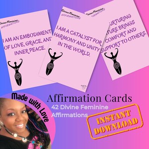 Göttlich-weibliche Energie Affirmationskarten für innere Harmonie Umarmung Ausstrahlung Digital druckbares spirituelles Wachstum
