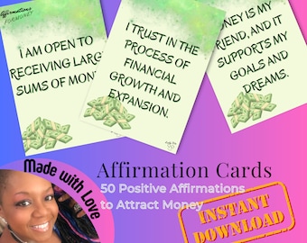 Geld Manifestation Affirmationskarten für finanzielle Ermächtigung ziehen Fülle an Digital druckbarer finanzieller Positivität Wohlstand