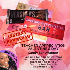 Printable Teacher Appreciation Valentine&#39;s Day Candy Bar Wrapper Gift for Educators Instant Download Classroom Thank You Printables