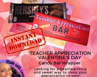 Druckbare Valentinstag Candy Bar Wrapper Geschenk für Erzieher Sofortiger Download Klassenzimmer Danke Printables