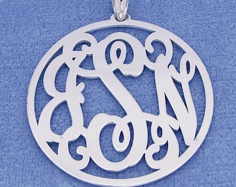 Sterling Silver 3 Initials Circle Monogram Pendant Necklace Jewelry 1 1/4 inch SM43