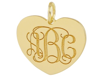 10K or 14K Solid Gold 1/2 Inch Tiny Heart Disc Charm Pendant Necklace Deep Laser Engraved Both Sides 0.9 mm Thickness