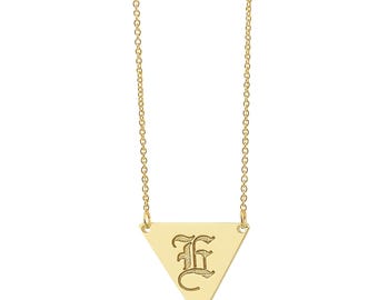 10k or 14k Solid White or Yellow Gold Tiny Triangle Disc Charm Pendant Necklace Deep Laser Engraved Monogram Initial GC25C