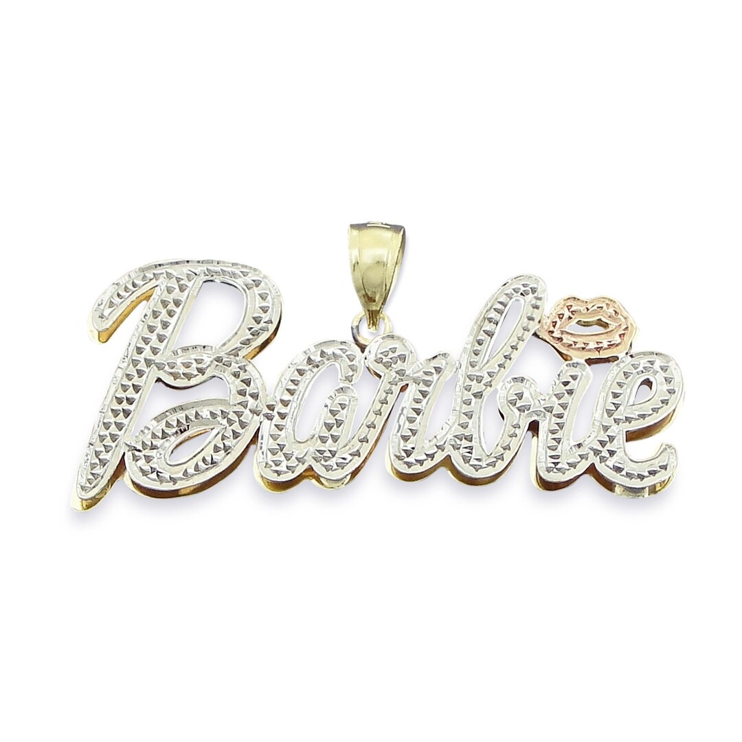 3D Double Plates 2 Tone Cursive Lips Name Pendant Charm Real Solid 10K