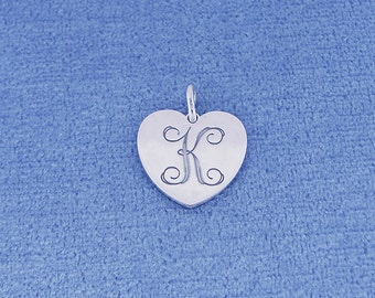 Personalized Small Sterling Silver Deep Laser Engraved Monogram Initial Tiny Heart Disc Charm Pendant Necklace SC20