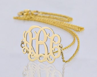 Extra Small 10kt or 14kt Solid Gold 3 Initials Monogram Mini Sideway Tiny Necklace 5/8 Inch Personalized Jewelry GM29E