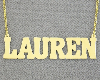 10k or 14k 2 Inch Gold Personalized Name Necklace Jewelry block lettering font NN26
