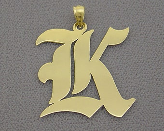 Solid 14k Gold Old English Initial Pendant 1.25 Inches Tall.