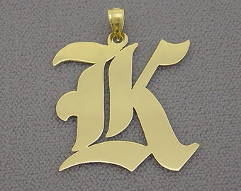 Solid 10k Gold Old English Initial Pendant 1.25 Inches Tall Shiny Hand Polished Charm Fine Jewelry.