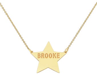 10K or 14K Solid Gold Tiny Star Disc Charm Necklace Deep Laser Engraved Both Sides of Pendant GC26C