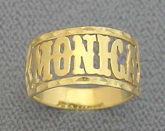 14K Solid Gold Handmade Personalized Name Ring Band Western Style Jewelry NR04