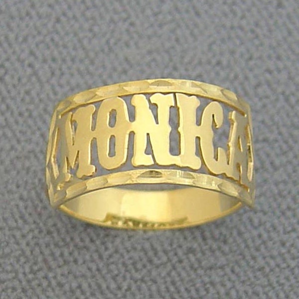 14k Gold Name Band Ring Etsy