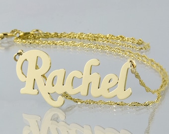 Small Solid 10k or 14k Personalized Name Necklace Laser Cut Script Any Name Fine Jewelry NN01