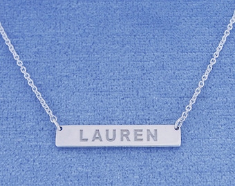 1 Inch Wide Sterling Silver Deep Laser Engraved Personalized Name Horizontal Bar Pendant Necklace SC13