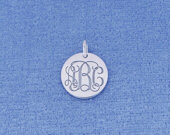 Small Sterling Silver Deep Engraved 3 Initials Monogram 1/2 Inch Tiny Disc Charm Pendant Necklace SC06