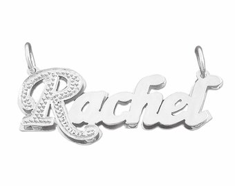 Small Size Sterling Silver Personalized Double Plate Script Name Pendant Charm Diamond Accent Jewelry SD01