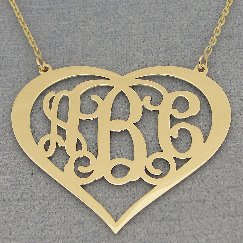 Heart monogram gold sale necklaces