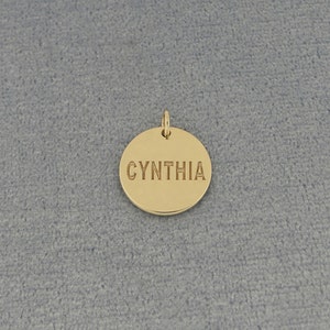 10K or 14K Solid Gold 1/2 Inch Tiny Round Disc Charm Pendant Necklace Personalized Deep Laser Engraved Any Name