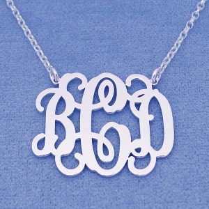 Personalized Sterling Silver 3 Initials Monogram Necklace 1 1/4 inch wide SM32C