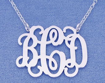 Personalized Sterling Silver 3 Initials Monogram Necklace 1 1/4 inch wide SM32C