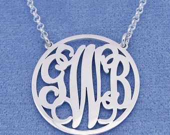 Sterling Silver Personalized 3 Initials Circle Monogram Necklace Fine Jewelry 1 inch SM42C