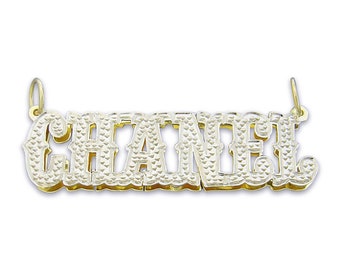 3D Double Plates Iced Out Name Pendant Solid 10K or 14K Gold Jewelry Western Style Font Charm Necklace