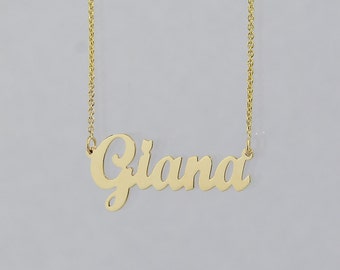 Dainty Script Name Necklace, Solid Gold 1 Inch Personalized Pendant Laser Cut Fine Jewelry GC52