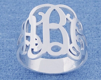 3 Initial Monogram Ring Sterling Silver Personalized Monogrammed Fine Jewelry SR31